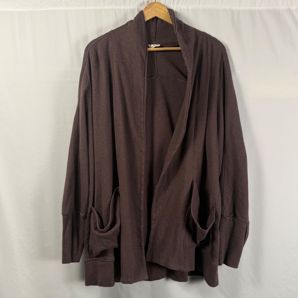 Pact Organic Cotton Airplane Wrap Open Front Cardigan Brown Shawl Collar Women L
